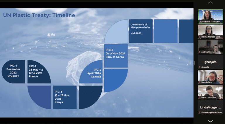 on screen view of a slide presentation highlighting the UN Plastic Treaty negotiations timeline.