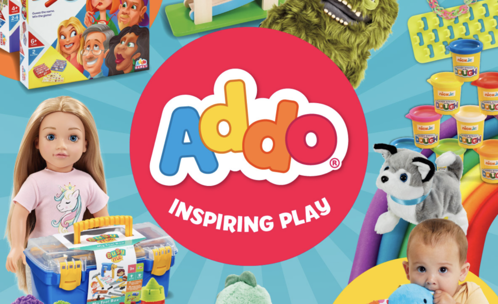 Addo Play logo on background of popular toys.