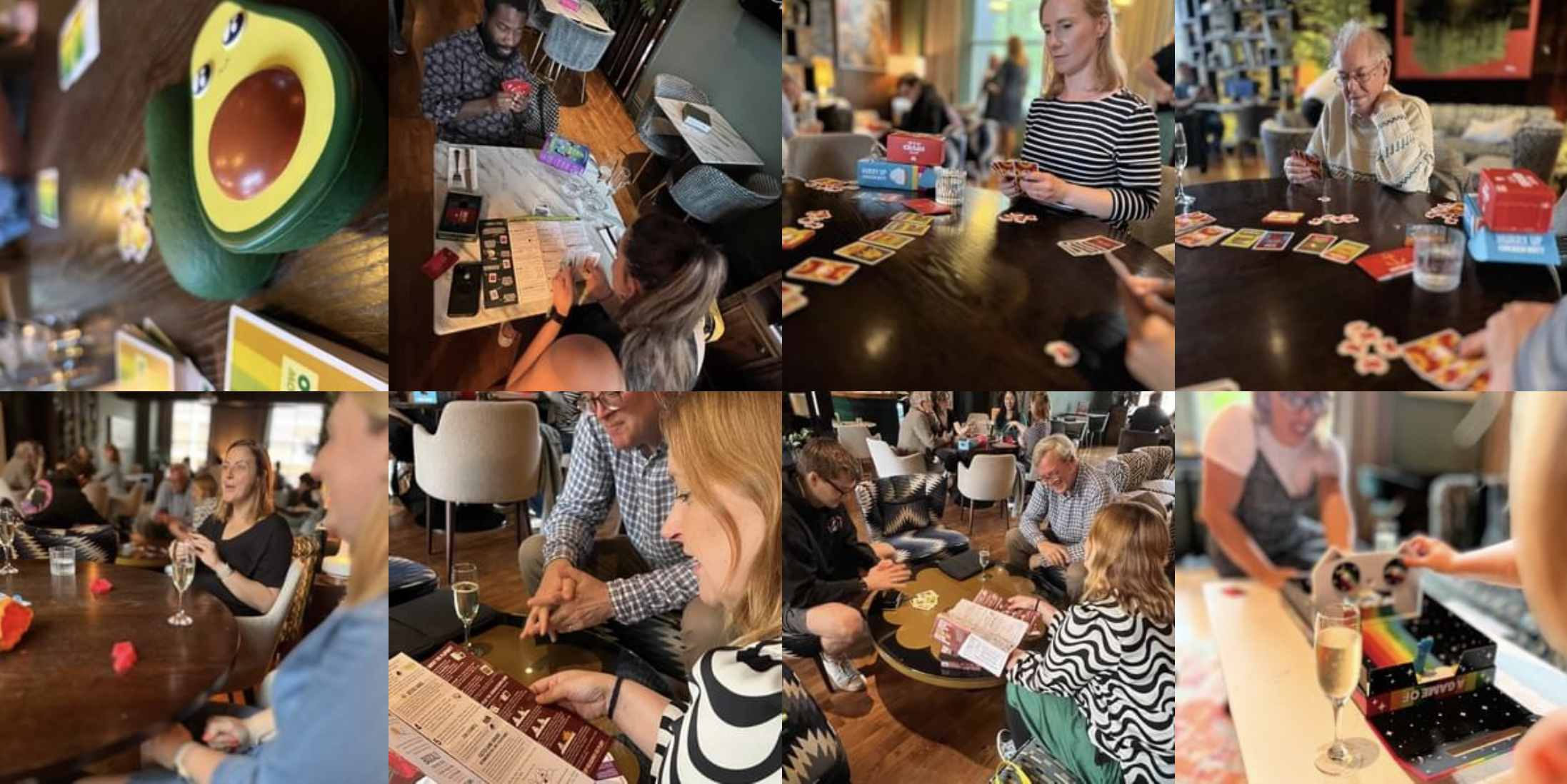 collage off pics of people enjoying board games and socialising at The Century Club in London.