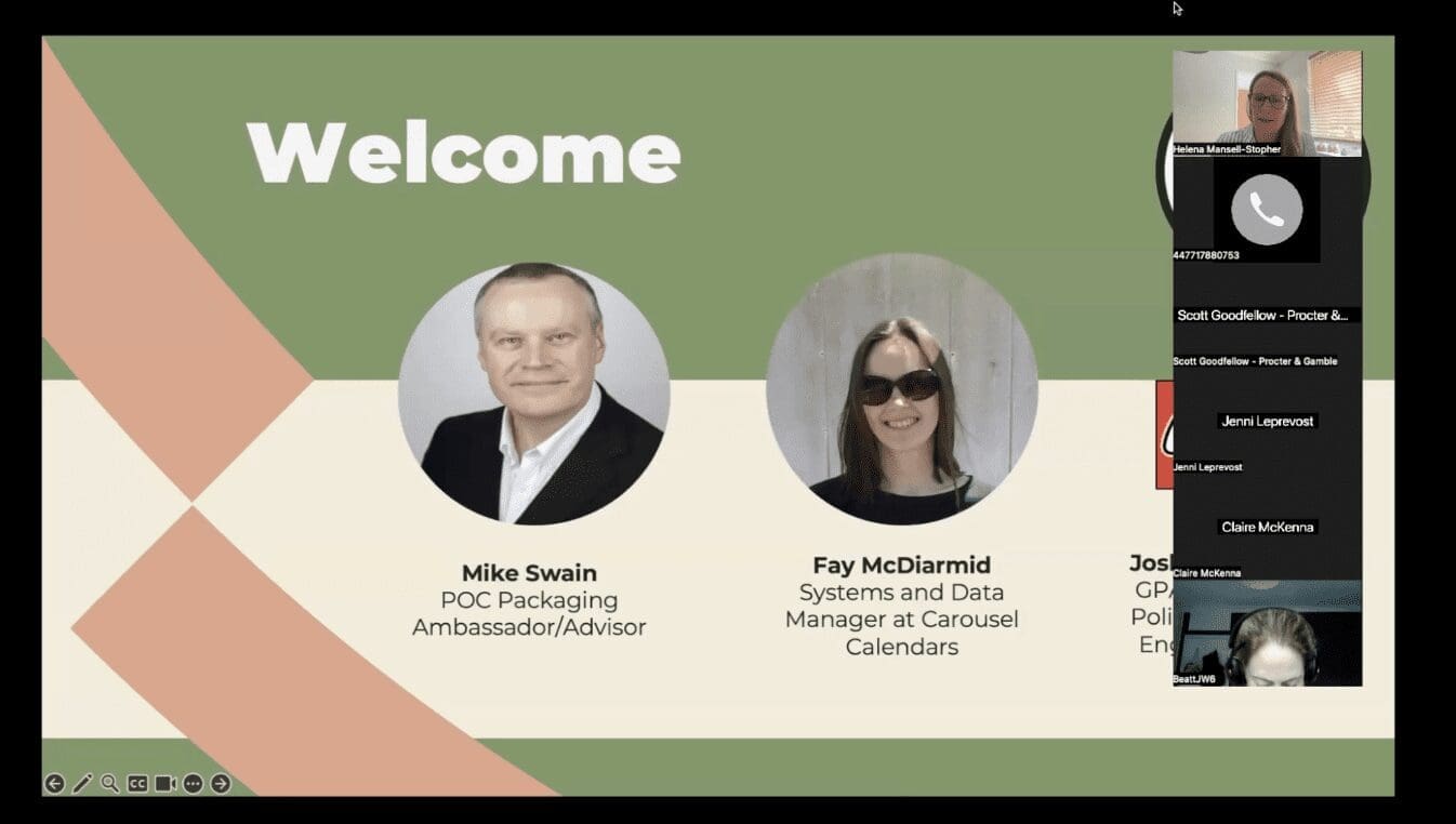 Presentation slide featuring Mike Swain and Faye from Carousel Calendars.