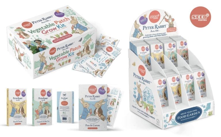 Collection of Peter Rabbit themed Seed Pantry products.