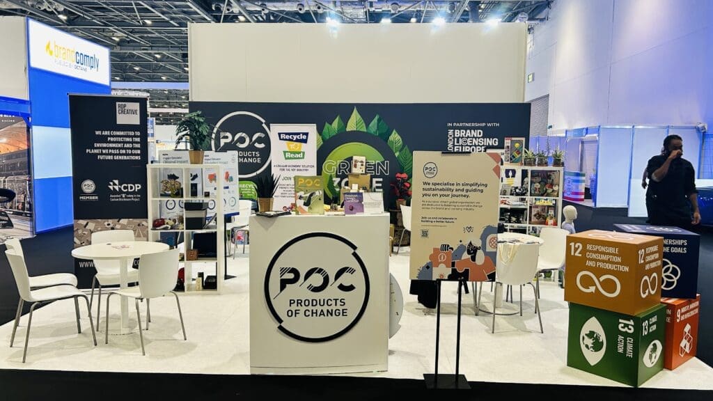 Wide shot of the Products of Change booth at BLE