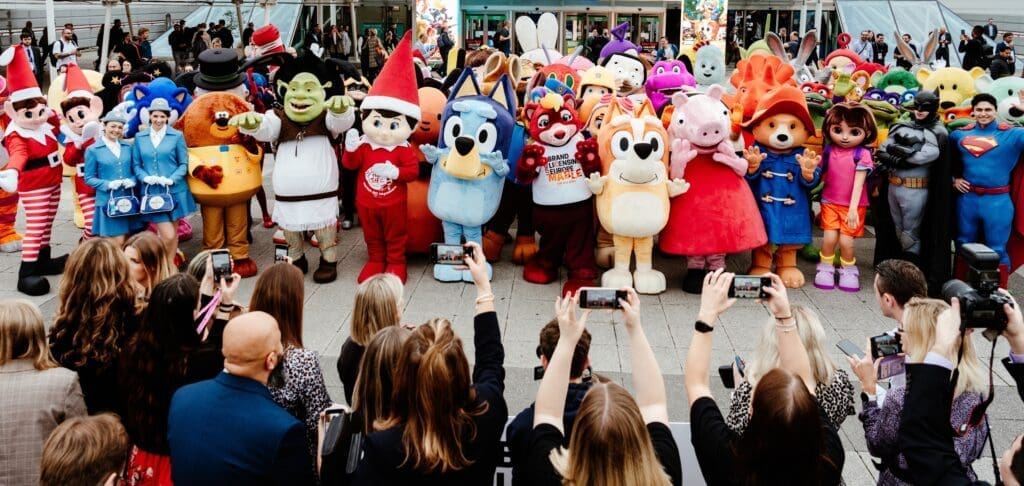 BLE Characters outside the Excel Centre at BLE 2024.