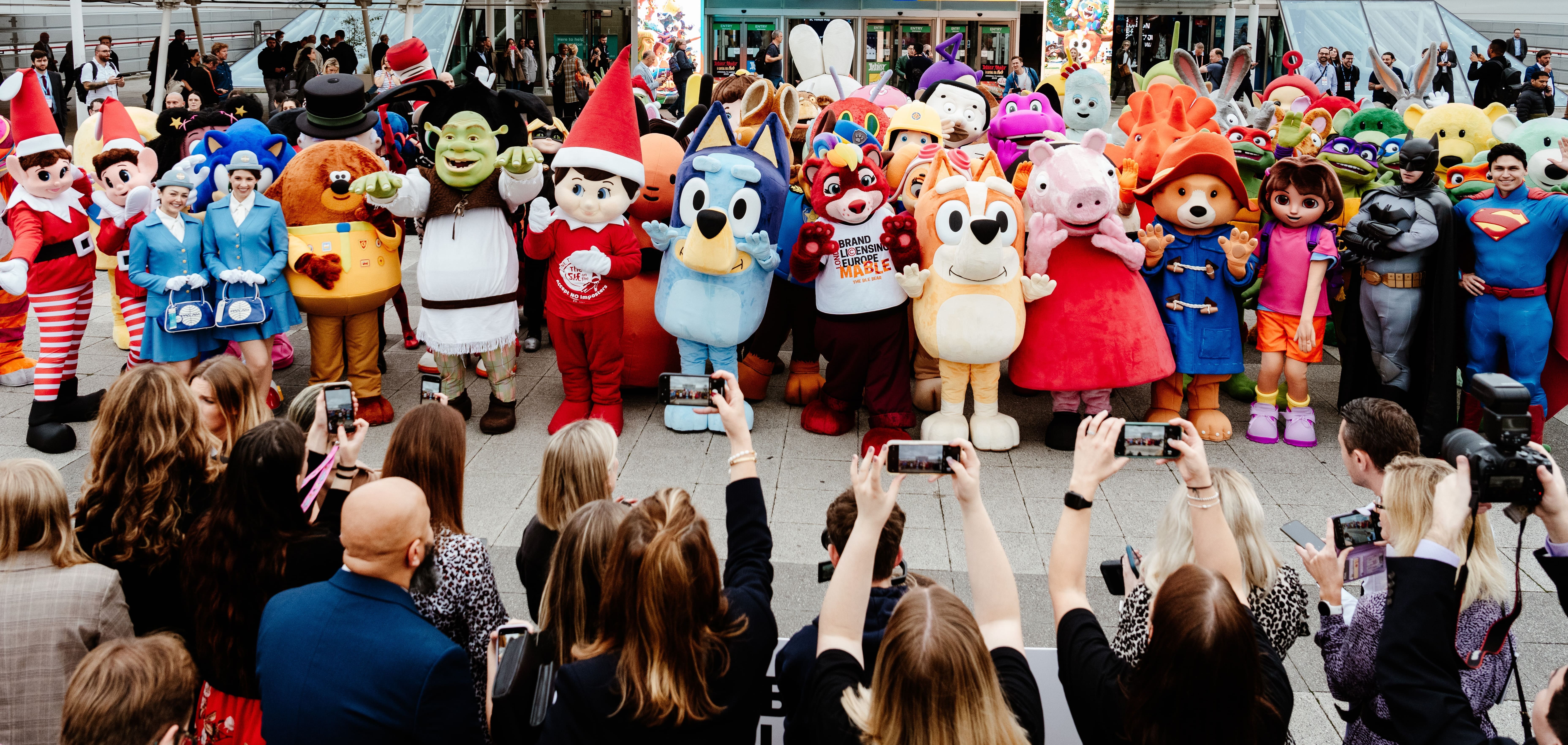 BLE Characters outside the Excel Centre at BLE 2024.